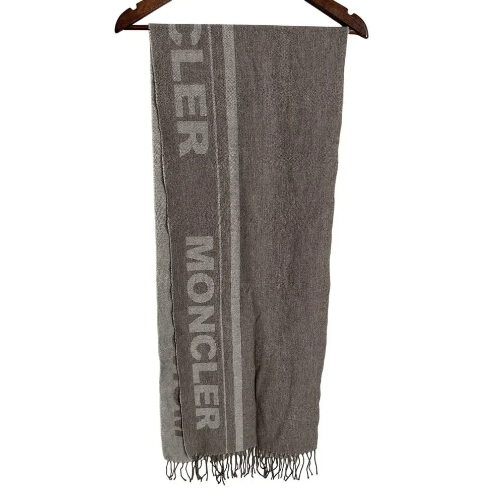 Moncler Wool Logo Scarf Fringed